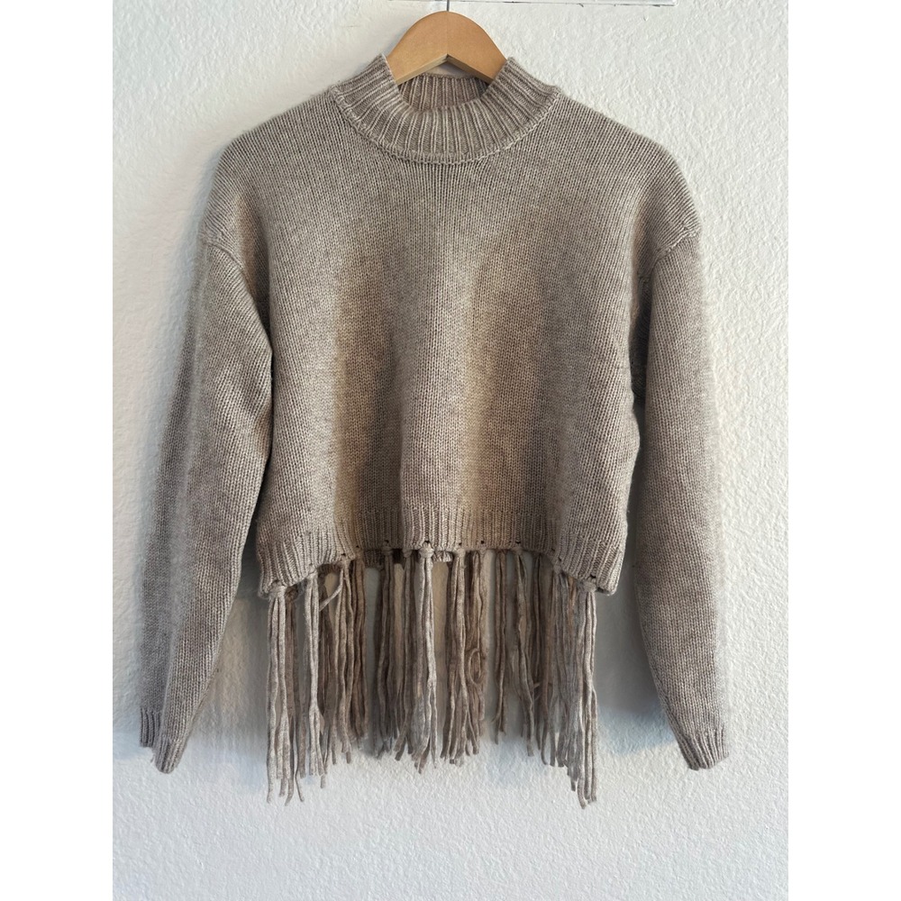 Splendid Riley Fringe Wool-blend Sweater Womens XS Tan Western Boho RW3S220 - Picture 3 of 9